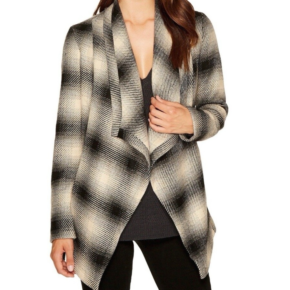 Jack By BB Dakota Mower Light Plaid Drape-front Wrap Jacket